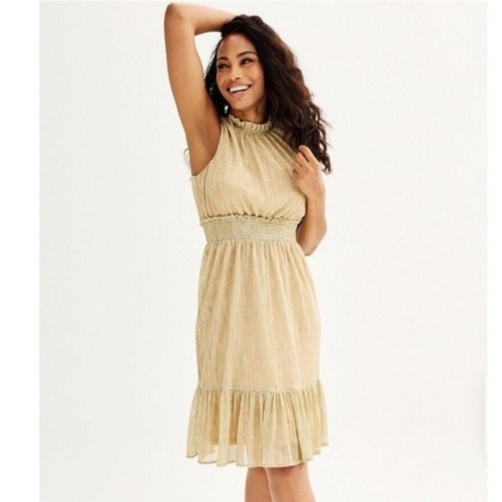 Draper James Gold RSVP Sleeveless Party Dress – Size M – NWOT